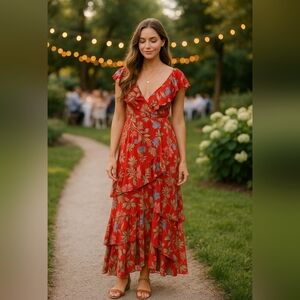 🌺 EUC WAYF Floral Ruffle Tiered Maxi Dress – Size XL